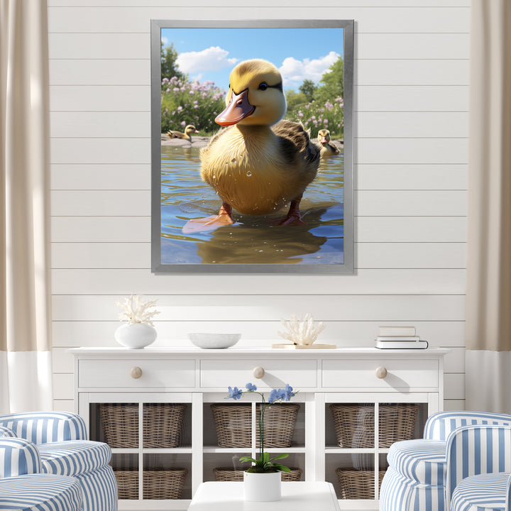 Yellow and green baby duck photo at the lake - Duck Bedroom Wall Art