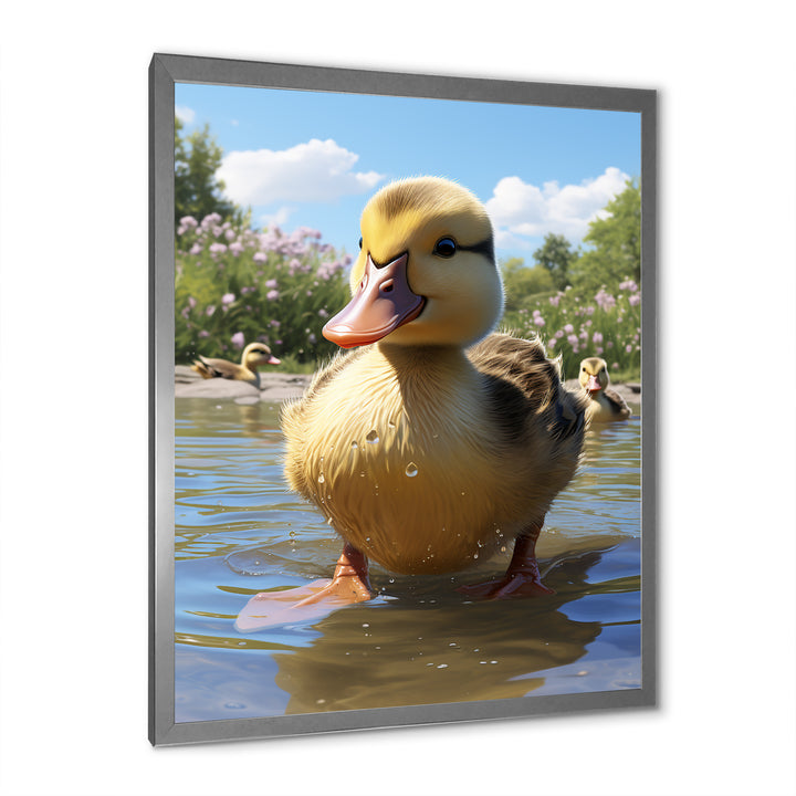 Yellow and green baby duck photo at the lake - Duck Bedroom Wall Art