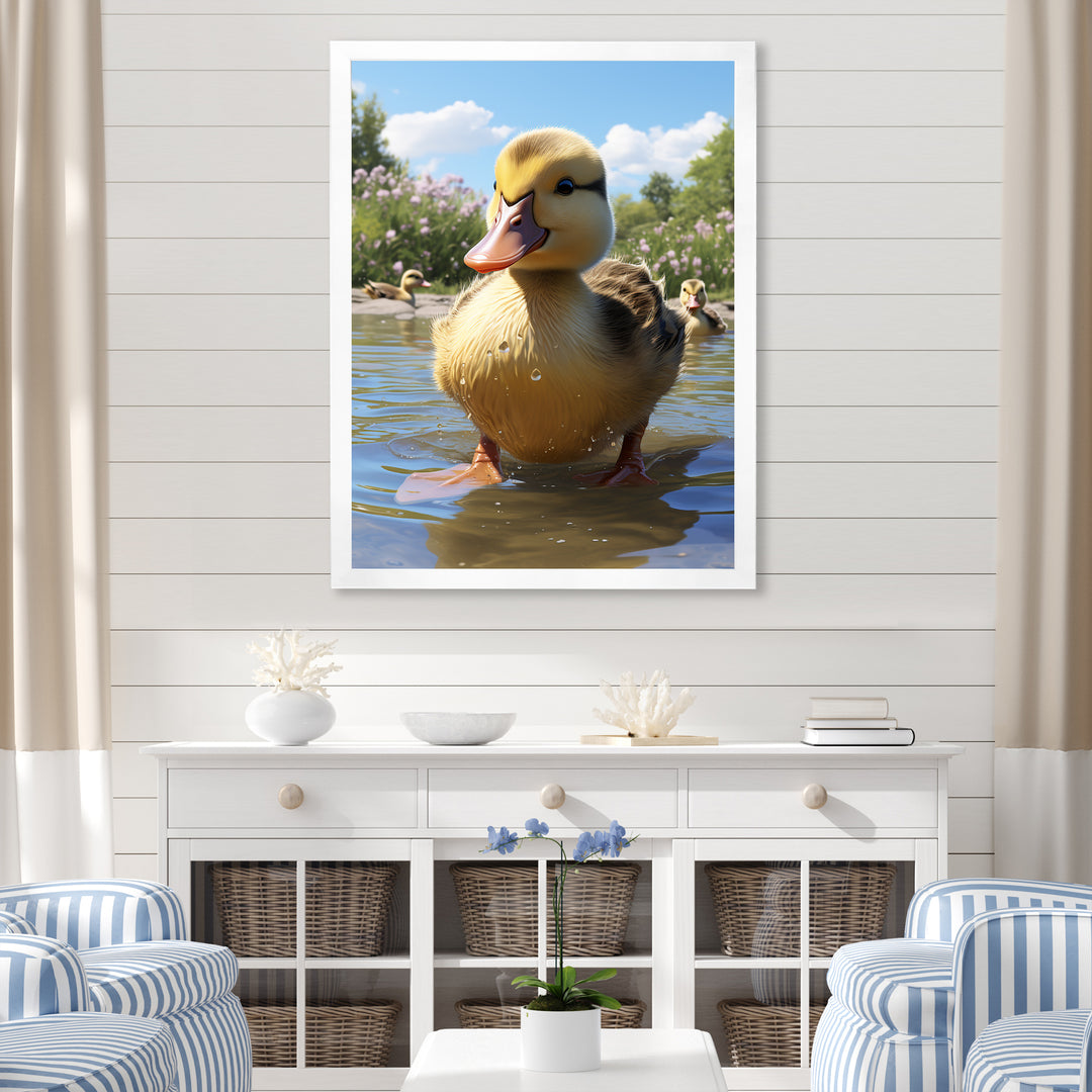 Yellow and green baby duck photo at the lake - Duck Bedroom Wall Art
