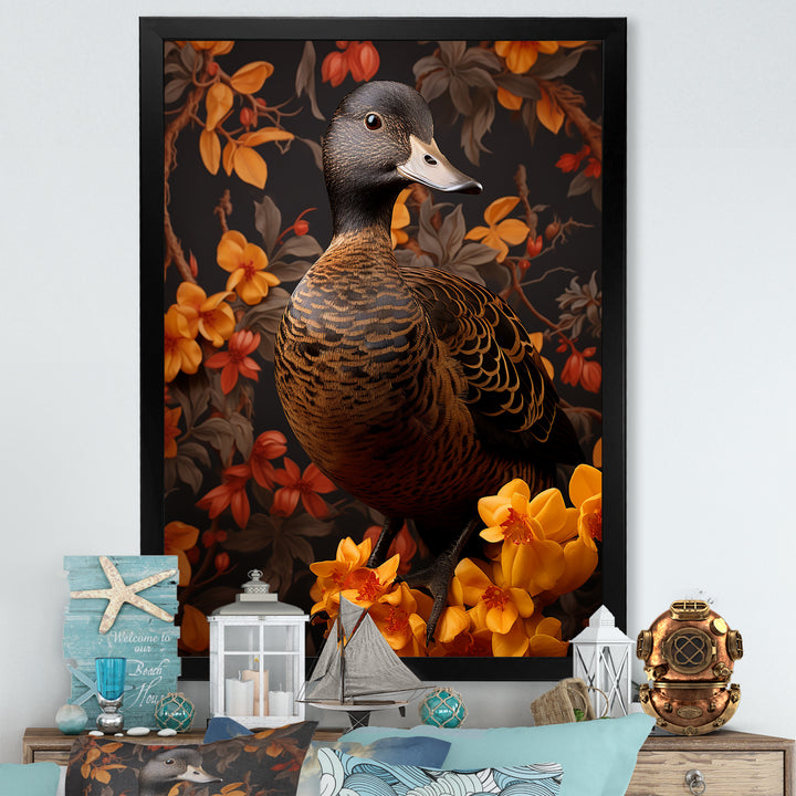 Brown and yellow duck Feathered Elegance - Duck Canvas Wall Art