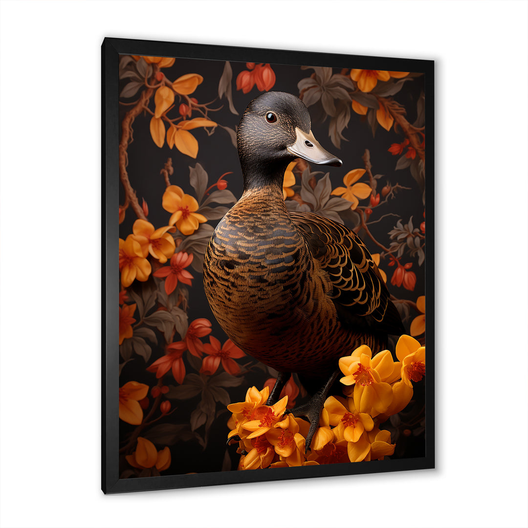 Brown and yellow duck Feathered Elegance - Duck Canvas Wall Art