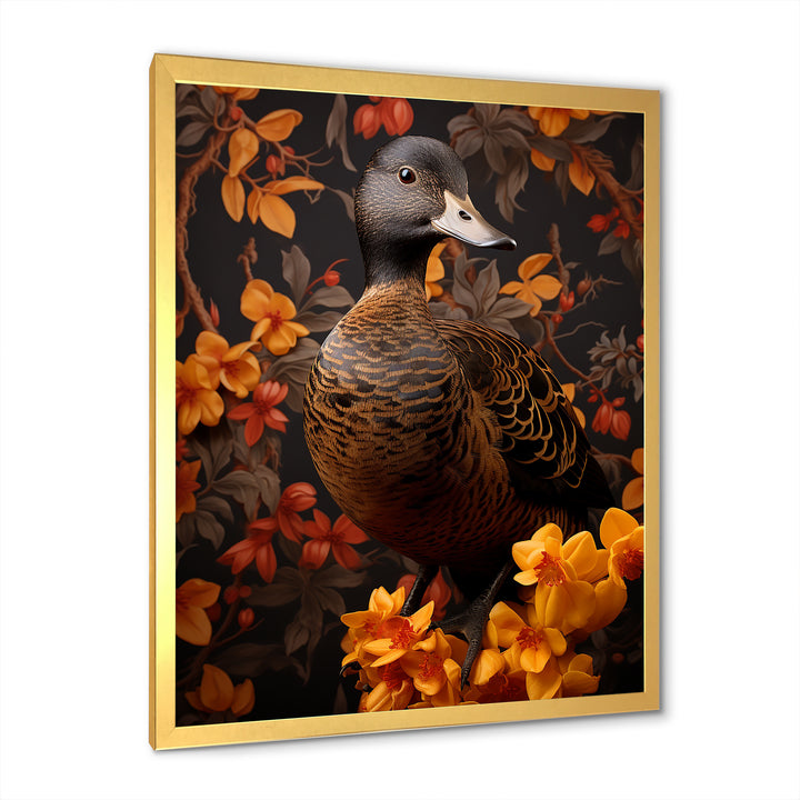 Brown and yellow duck Feathered Elegance - Duck Canvas Wall Art