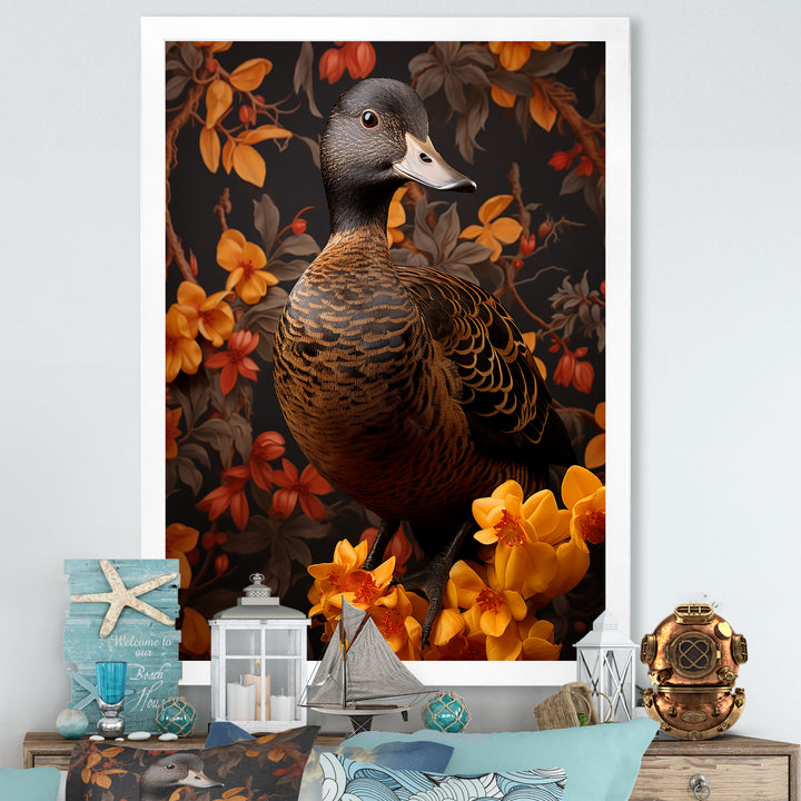 Brown and yellow duck Feathered Elegance - Duck Canvas Wall Art