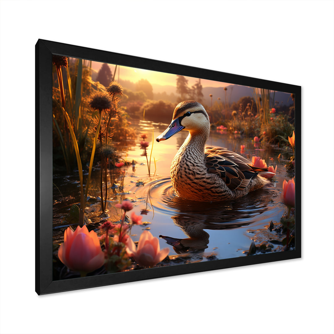 Brown duck Feathered floral Elegance - Duck Canvas Wall Art