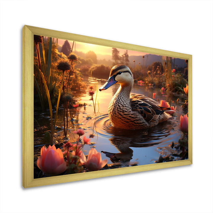 Brown duck Feathered floral Elegance - Duck Canvas Wall Art