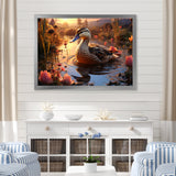 Brown duck Feathered floral Elegance - Duck Canvas Wall Art