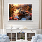 Brown duck Feathered floral Elegance - Duck Canvas Wall Art