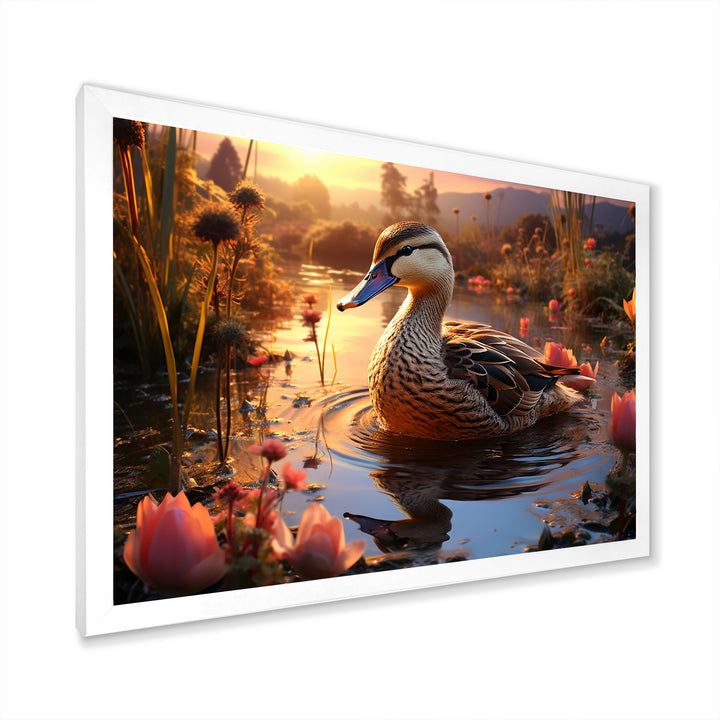 Brown duck Feathered floral Elegance - Duck Canvas Wall Art
