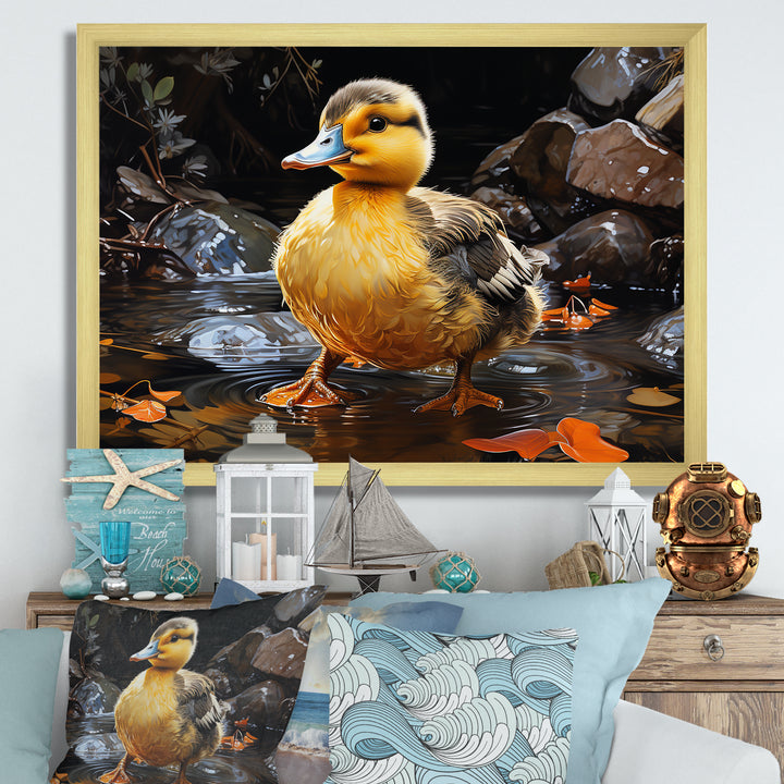 Yellow and black duck Feathered pond Elegance - Duck Wall Decor