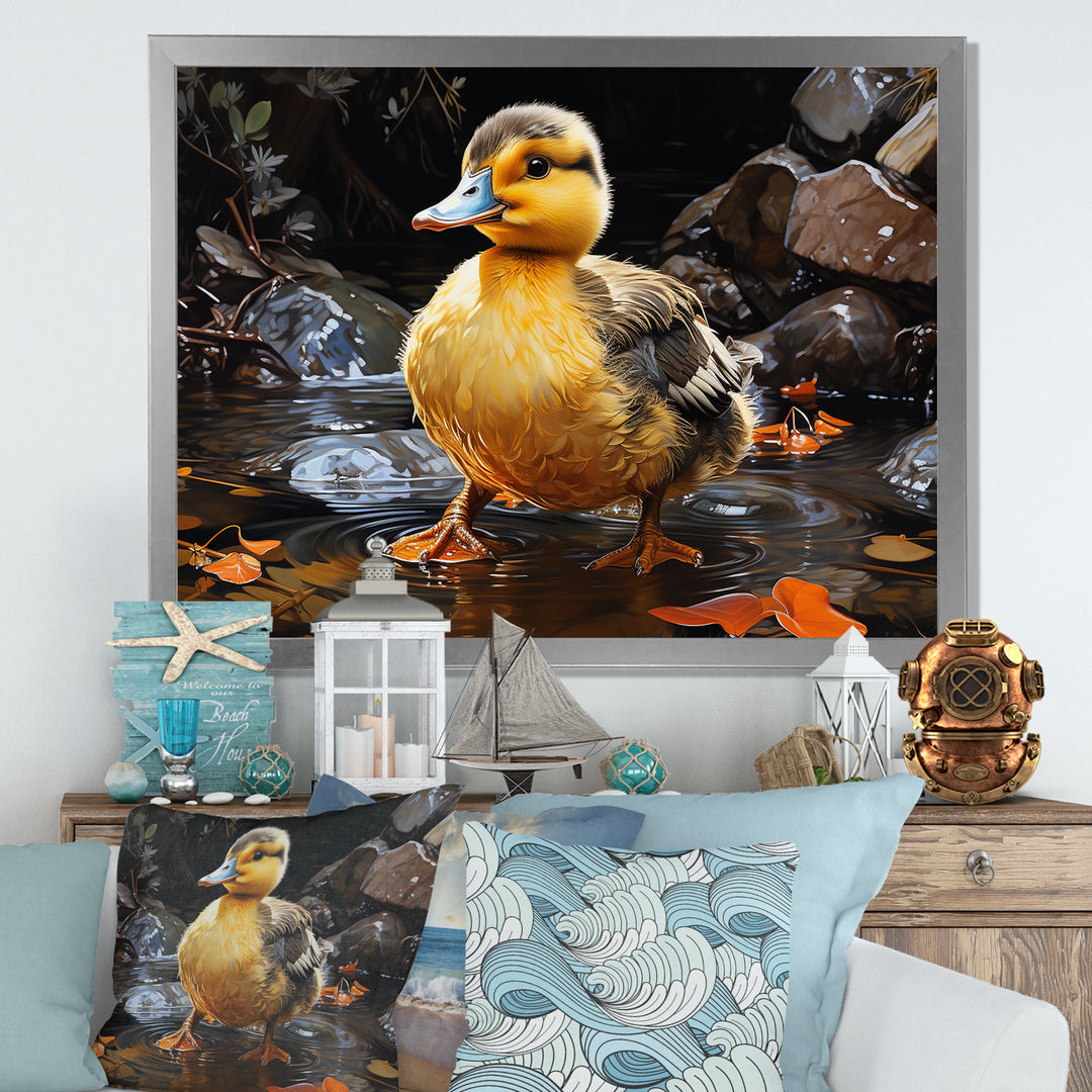 Yellow and black duck Feathered pond Elegance - Duck Wall Decor