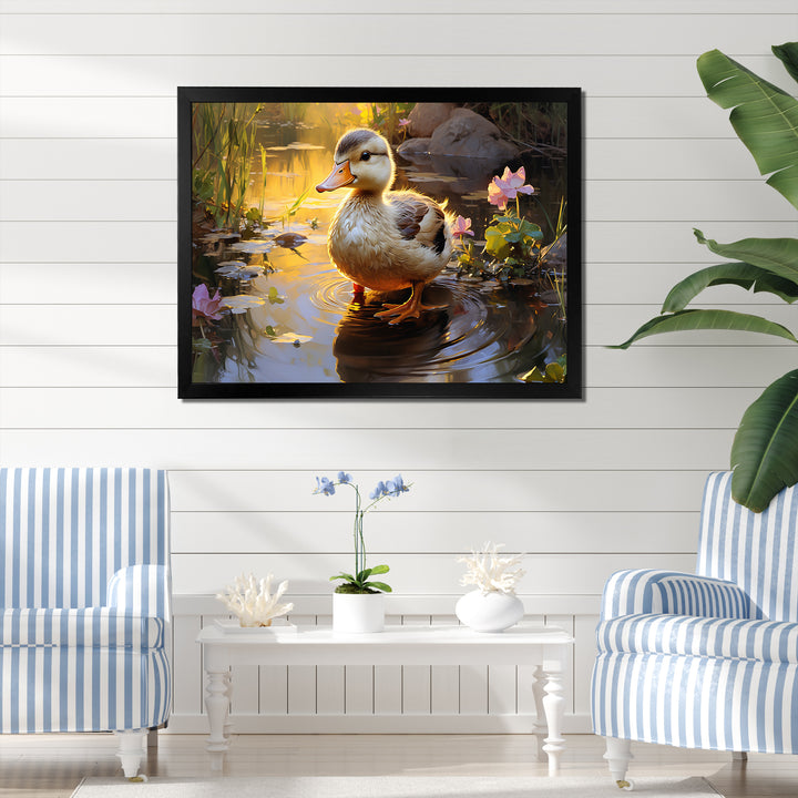 Yellow and green duck Feathered pond Elegance - Duck Wall Decor