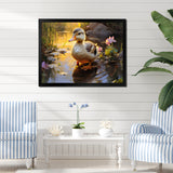 Yellow and green duck Feathered pond Elegance - Duck Wall Decor
