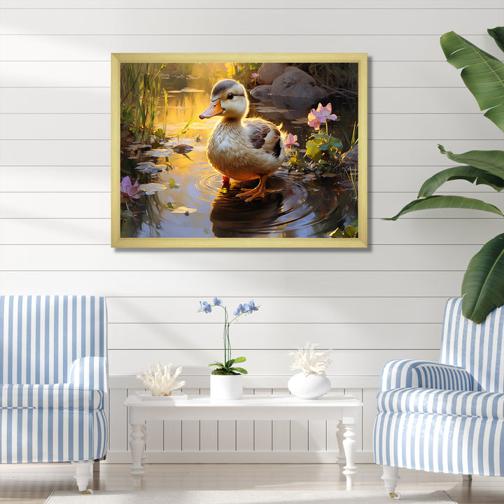 Yellow and green duck Feathered pond Elegance - Duck Wall Decor