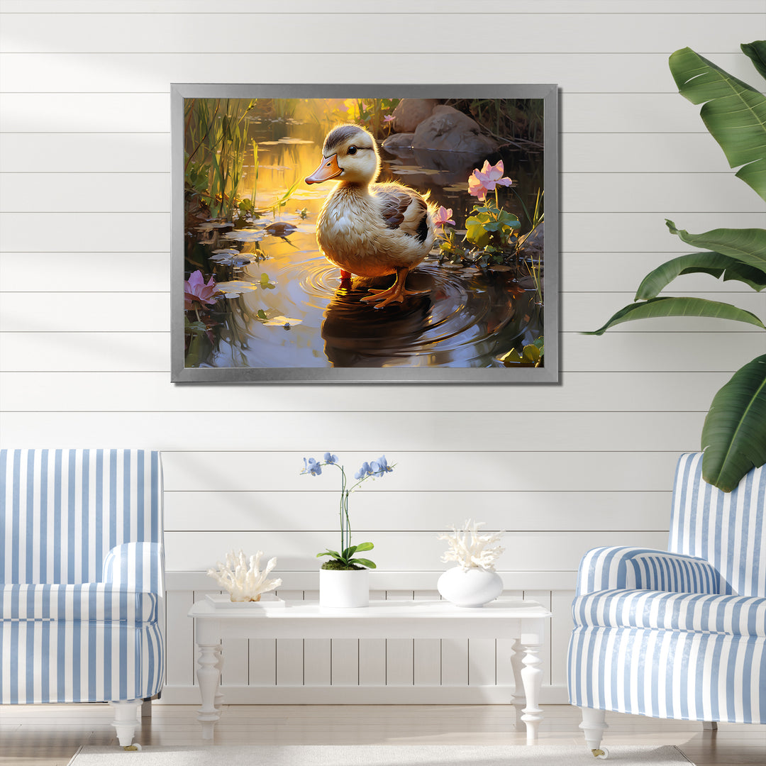 Yellow and green duck Feathered pond Elegance - Duck Wall Decor