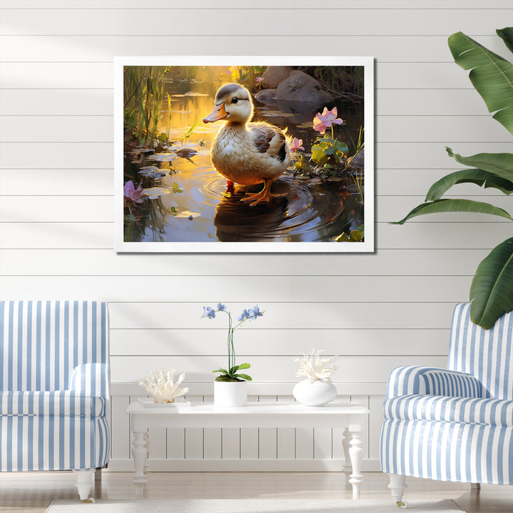 Yellow and green duck Feathered pond Elegance - Duck Wall Decor