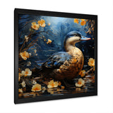 Blue and yellow duck floral Midnight Ponder - Duck Wall Art Prints