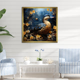 Blue and yellow duck floral Midnight Ponder - Duck Wall Art Prints
