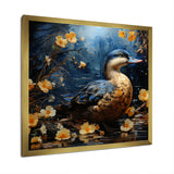 Blue and yellow duck floral Midnight Ponder - Duck Wall Art Prints