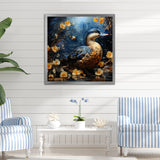 Blue and yellow duck floral Midnight Ponder - Duck Wall Art Prints