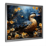 Blue and yellow duck floral Midnight Ponder - Duck Wall Art Prints