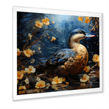 Blue and yellow duck floral Midnight Ponder - Duck Wall Art Prints