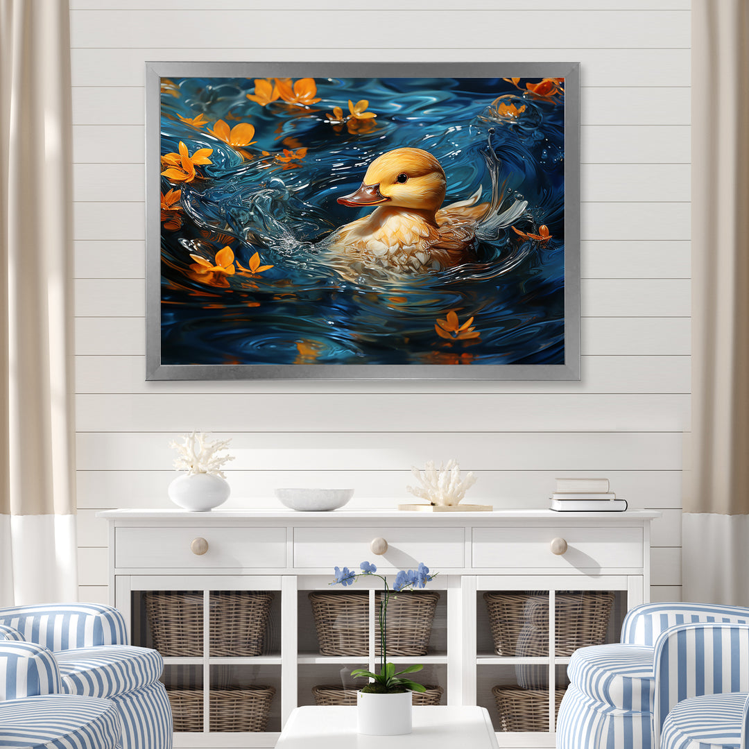 Minimalist Cute Mallard - Yellow Duck Wall Art