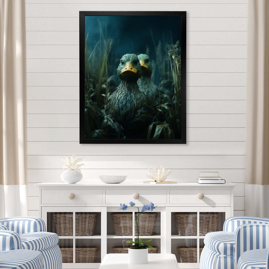 Midnight Misty Marsh duck - Duck Large Canvas Wall Art