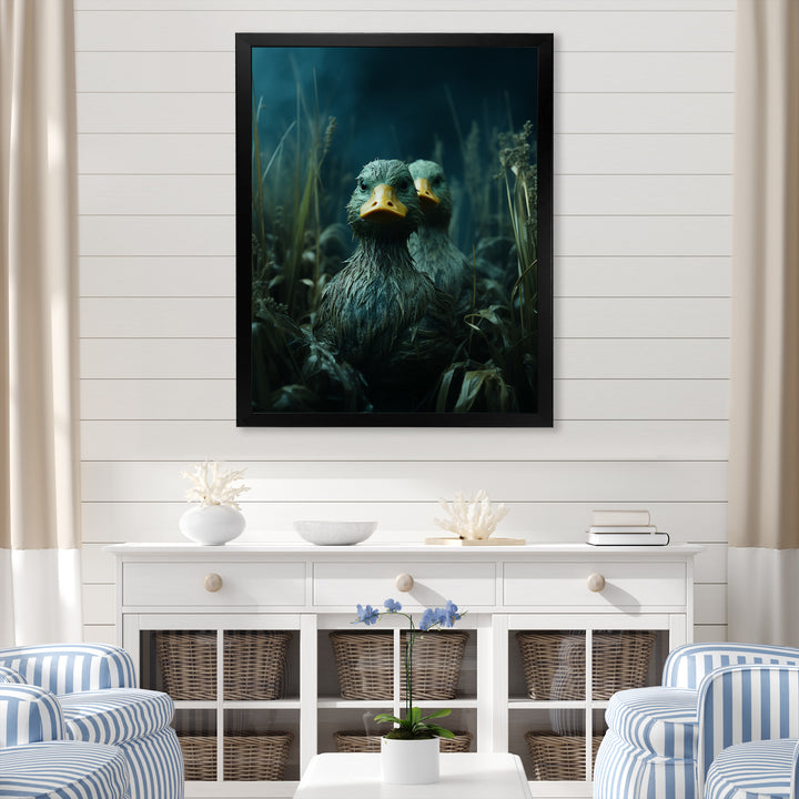 Midnight Misty Marsh duck - Duck Large Canvas Wall Art