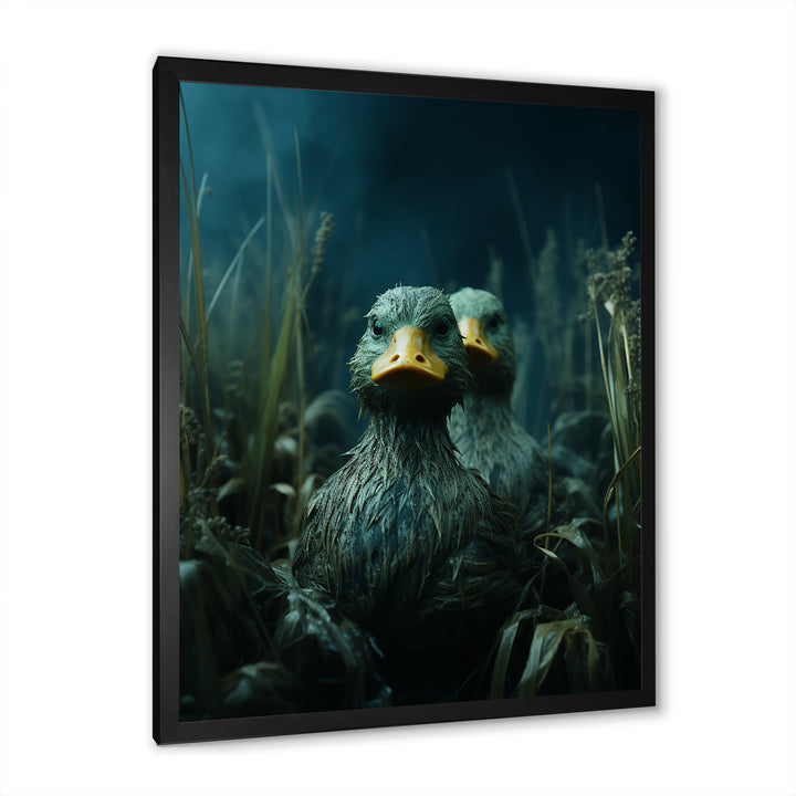 Midnight Misty Marsh duck - Duck Large Canvas Wall Art
