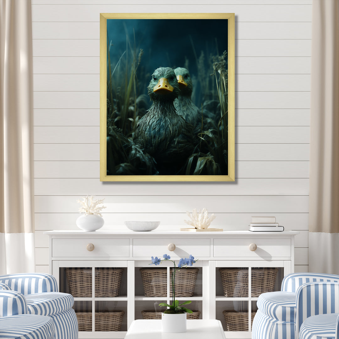 Midnight Misty Marsh duck - Duck Large Canvas Wall Art