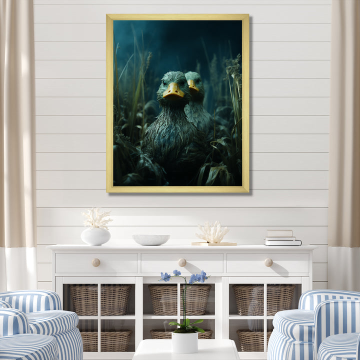 Midnight Misty Marsh duck - Duck Large Canvas Wall Art