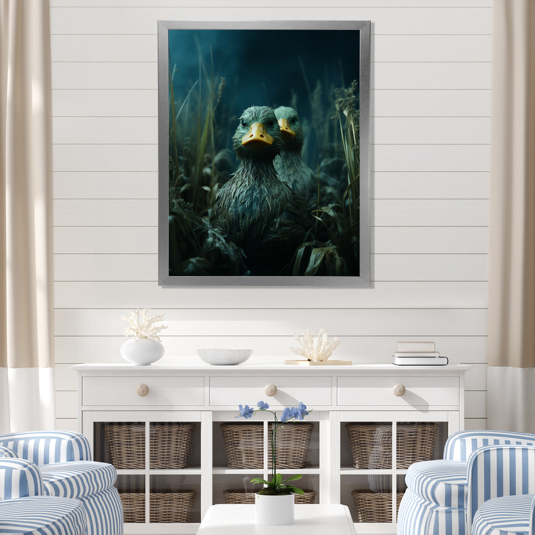 Midnight Misty Marsh duck - Duck Large Canvas Wall Art