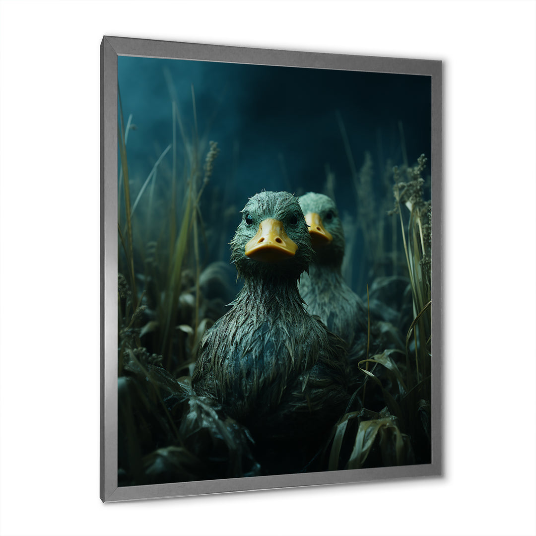 Midnight Misty Marsh duck - Duck Large Canvas Wall Art
