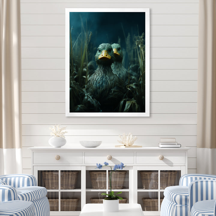 Midnight Misty Marsh duck - Duck Large Canvas Wall Art