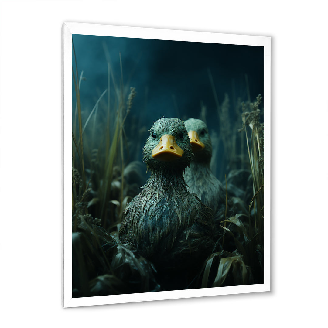 Midnight Misty Marsh duck - Duck Large Canvas Wall Art