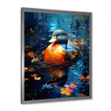 Blue and orange duck Morning Quack Lake - Duck Canvas Wall Art
