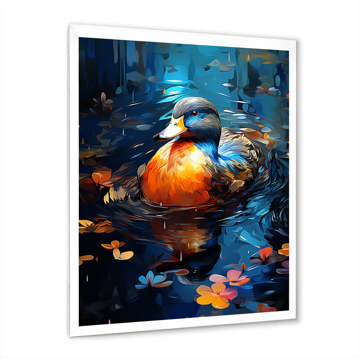 Blue and orange duck Morning Quack Lake - Duck Canvas Wall Art