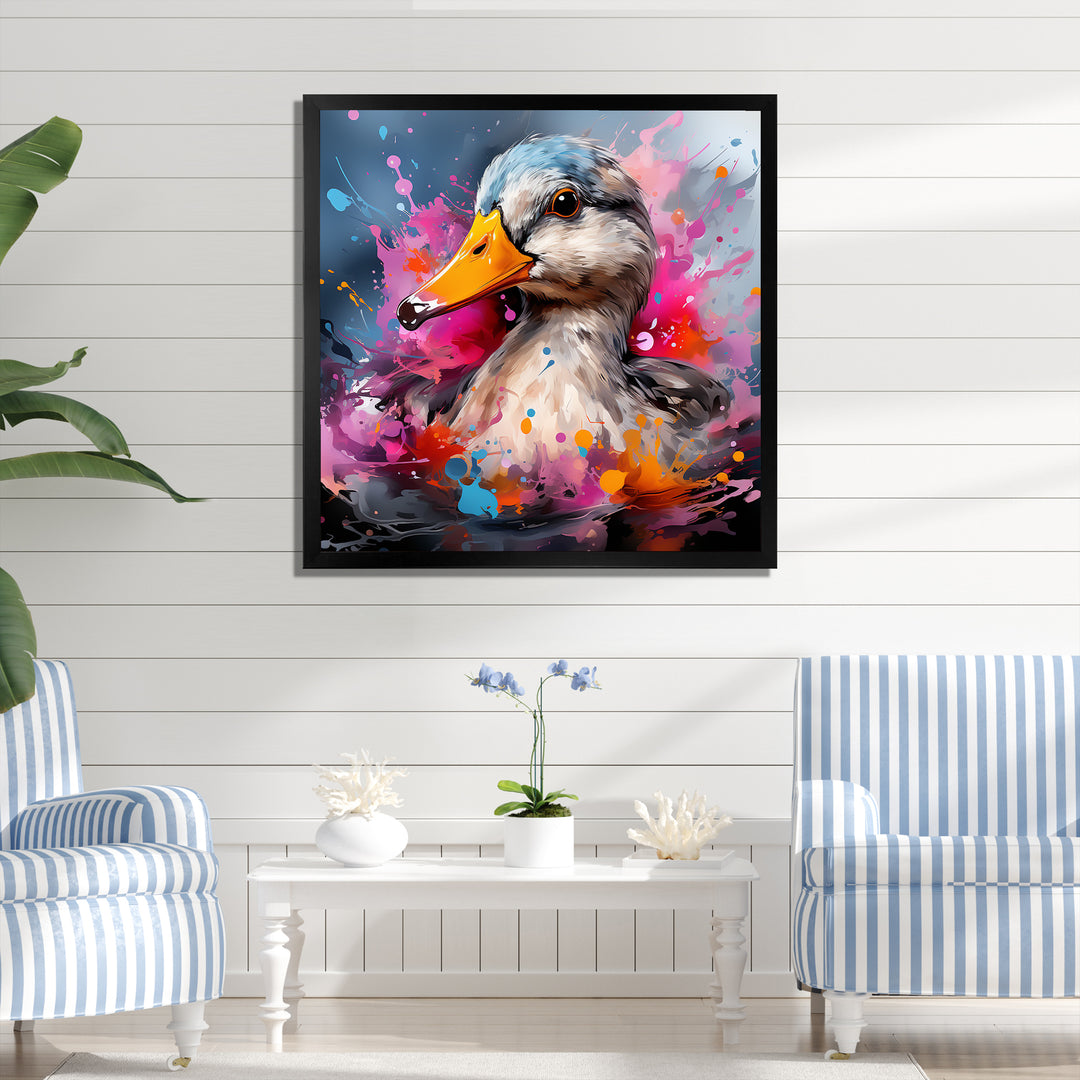 Colorful Neon duck Pond - Duck Canvas Wall Art