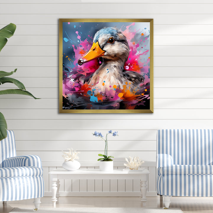 Colorful Neon duck Pond - Duck Canvas Wall Art