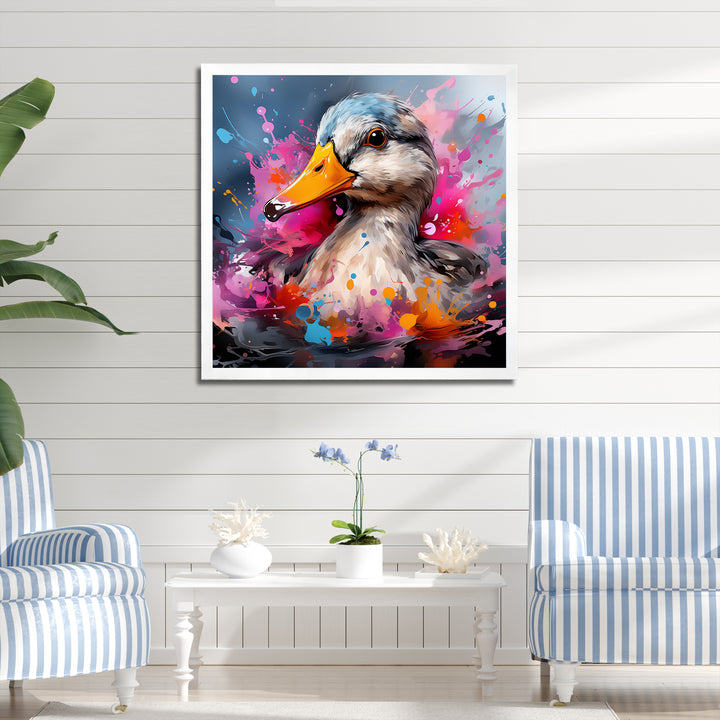Colorful Neon duck Pond - Duck Canvas Wall Art