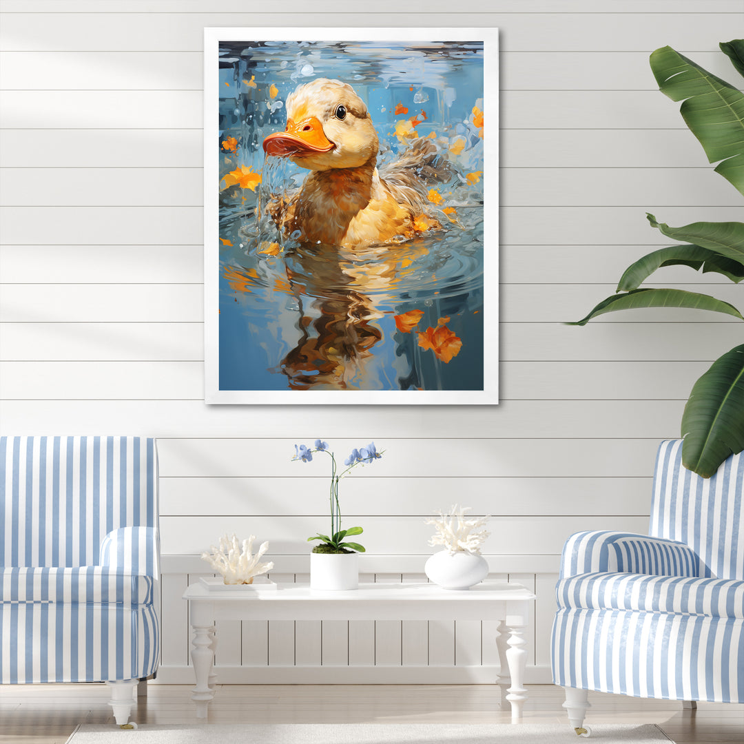 Yellow ducklings Pond Reflections - Duck Wall Art Prints