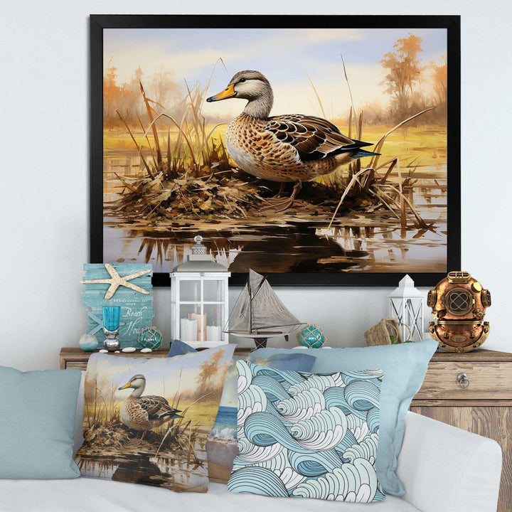 Waddling duck in the countryside I - Animals Canvas Wall Art