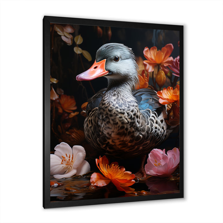 Duck s floral Shadow Diver - Duck Framed Canvas Art