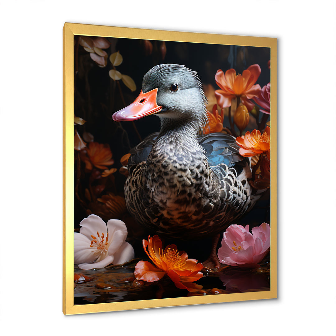 Duck s floral Shadow Diver - Duck Framed Canvas Art