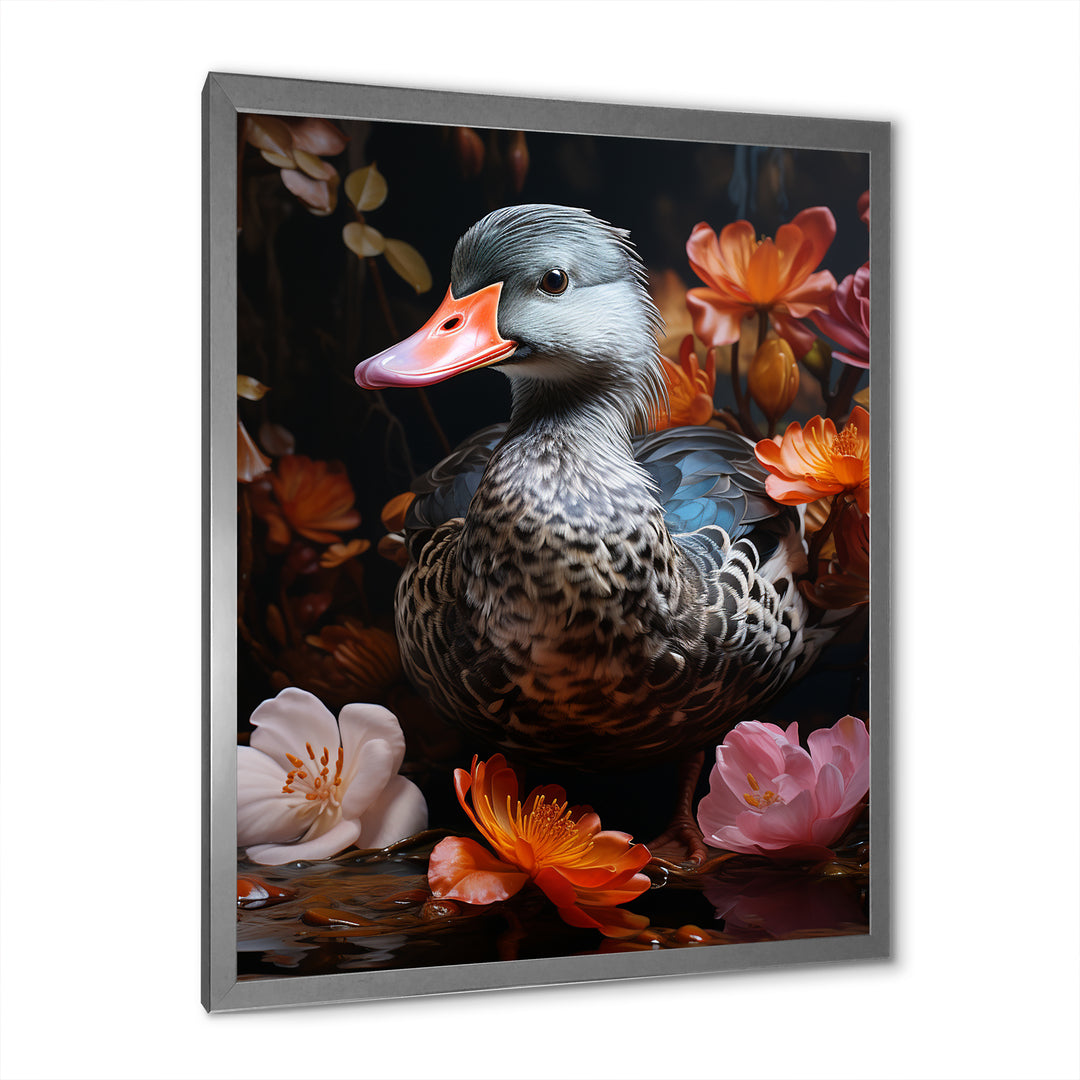 Duck s floral Shadow Diver - Duck Framed Canvas Art