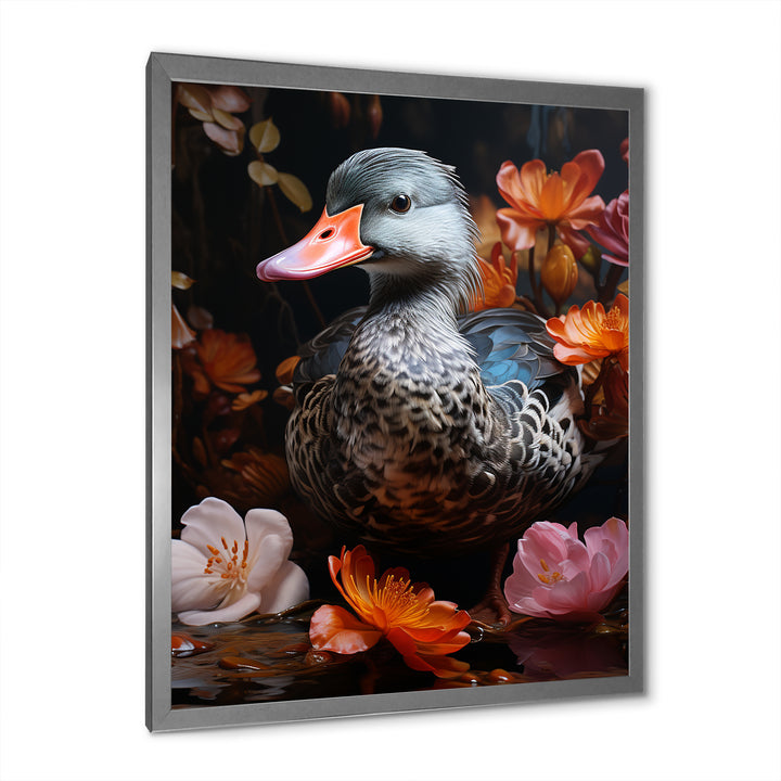 Duck s floral Shadow Diver - Duck Framed Canvas Art