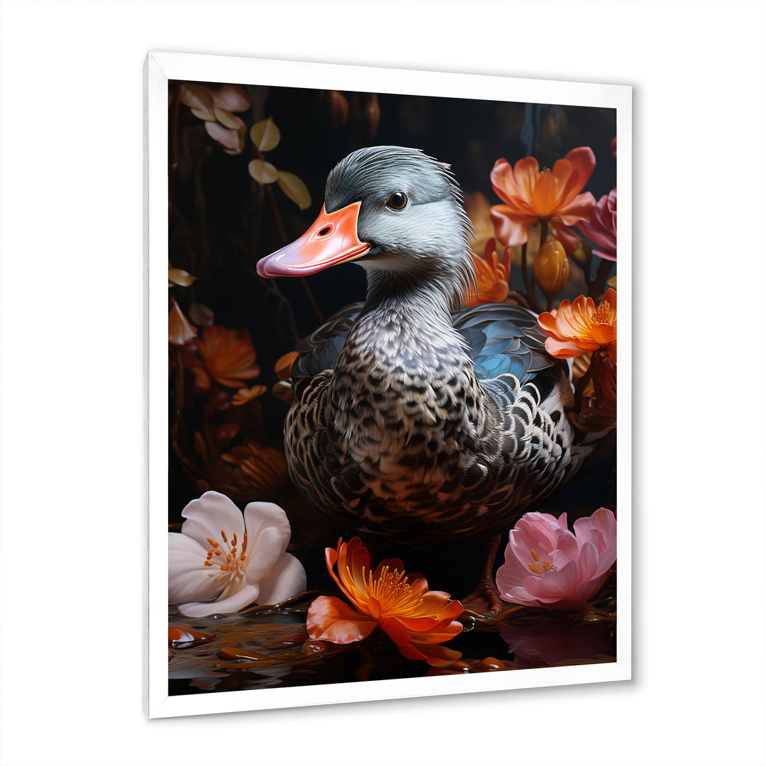 Duck s floral Shadow Diver - Duck Framed Canvas Art