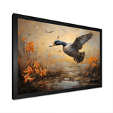 Vintage duck Flight at the pond I - Animals Canvas Wall Art