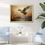 Vintage duck Flight at the pond I - Animals Canvas Wall Art