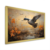 Vintage duck Flight at the pond I - Animals Canvas Wall Art